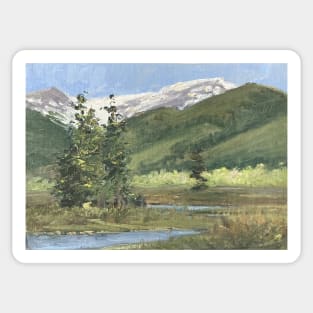 Mountains and Trees Oil on Canvas Sticker